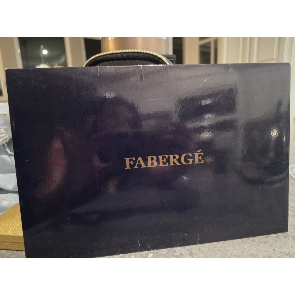 FABERGE Large Silk Scarf 32"x 32" Navy Blue Gold Square New With Box - Picture 11 of 11